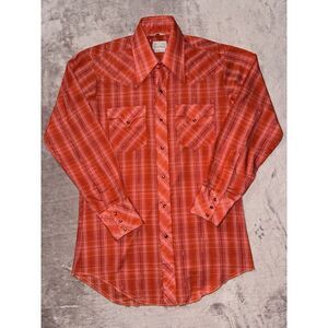 KARMAN Men's‎ Orange & White Stripe Western Shirt  Pearl Snap Size 15-33 VTG